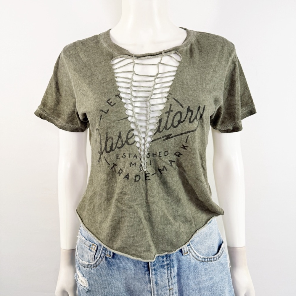 Affliction Observatory Green T-Shirt Top Size L Casual Indie Grunge Distressed